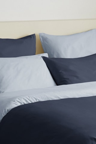 Conjunto de edredão reversível em algodão 57 fios/cm² - Azul-marinho e azul-celeste