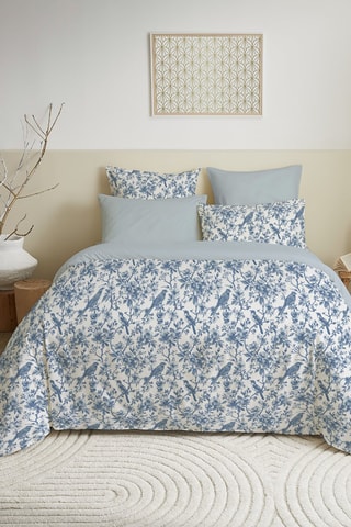 Conjunto de edredão reversível em algodão 57 fios/cm² - Azul e branco