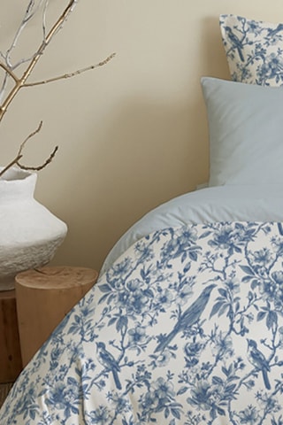 Conjunto de edredão reversível em algodão 57 fios/cm² - Azul e branco