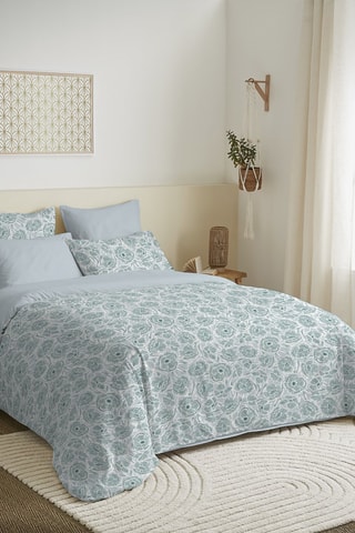 Conjunto de edredão reversível em algodão 57 fios/cm² - Azul e branco