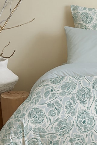 Conjunto de edredão reversível em algodão 57 fios/cm² - Azul e branco