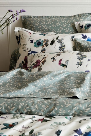 Sábana bajera de satén de algodón 80 hilos/cm² Botanique - Verde