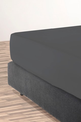 Sábana bajera de satén de algodón 80 hilos/cm² Liso - Gris oscuro