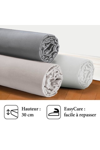 Sábana bajera de satén de algodón 80 hilos/cm² Liso - Gris claro