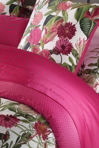 Funda de almohada reversible de satén de algodón 80 hilos/cm² Garden - Fucsia