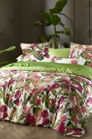 2 fundas de almohada reversibles de satén de algodón 80 hilos/cm² Garden - Verde