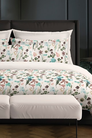 2 fundas de almohada de satén de algodón 80 hilos/cm² Iris - Topo y blanco