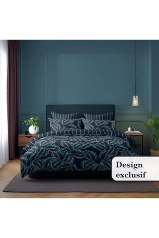 Juego de nórdico de satén de algodón 80 hilos/cm² Calathea - Azul noche y verde oscuro