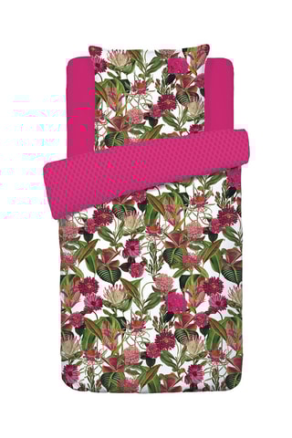 Juego de nórdico de satén de algodón 80 hilos/cm² Garden - Fucsia y blanco