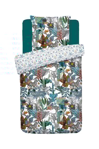 Juego de nórdico de satén de algodón 80 hilos/cm² Zanzibar - Blanco y verde esmeralda