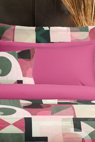 Juego de nórdico de satén de algodón 80 hilos/cm² Collage - Caqui y fucsia