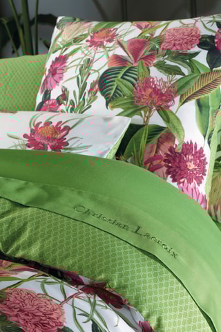 Juego de nórdico de satén de algodón 80 hilos/cm² Garden - Verde claro y fucsia