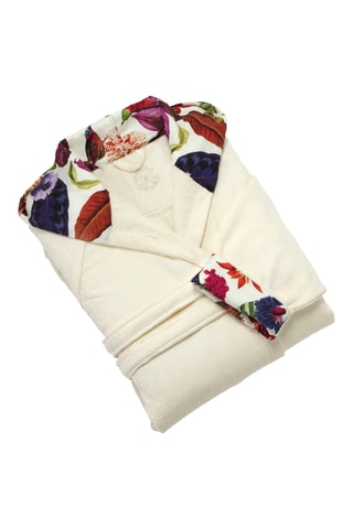 Albornoz de terciopelo con capucha - Crudo