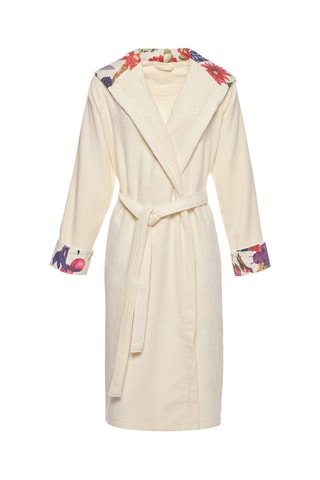 Albornoz de terciopelo con capucha - Crudo