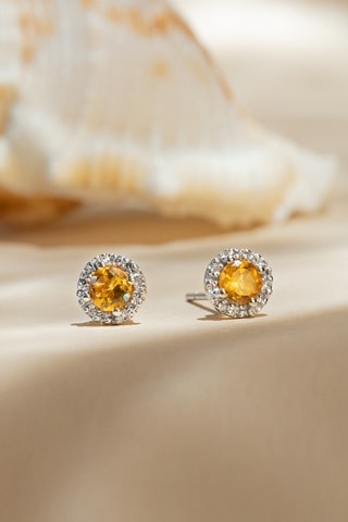 Oorbellen Popi Geelgoud, diamanten en citrienen