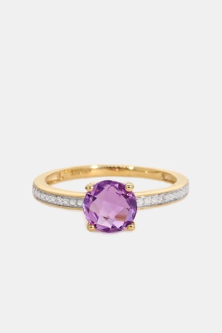 Ring Rond Améthyste - Geelgoud, Diamanten en Amethist