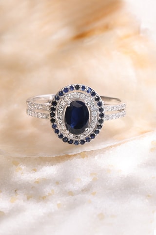 Ring Firenze Nouvelle - Witgoud, Diamanten en Saffier