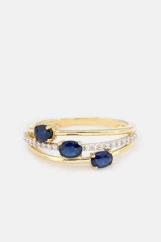 Ring Trio de Saphir - Geelgoud, Diamanten en Saffieren