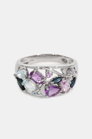 Ring Champêtre - Witgoud, Diamant, Saffieren, Topazen en Amethisten