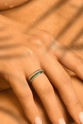Ring Double Voie - Witgoud, Diamanten en Smaragd