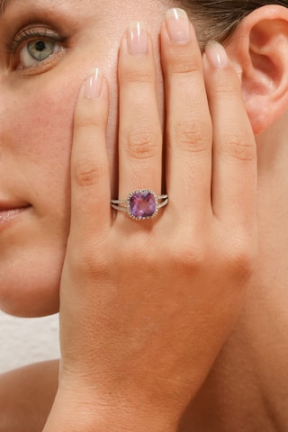 Ring Divine Améthyste 10- Witgoud, Diamanten en Amethist