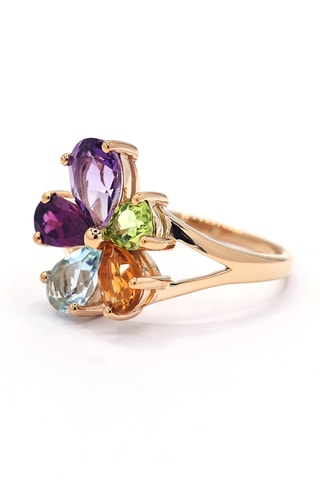 Ring Amour de Fleur - Geelgoud, Amethist, Topaas, Citrienen en Peridoten