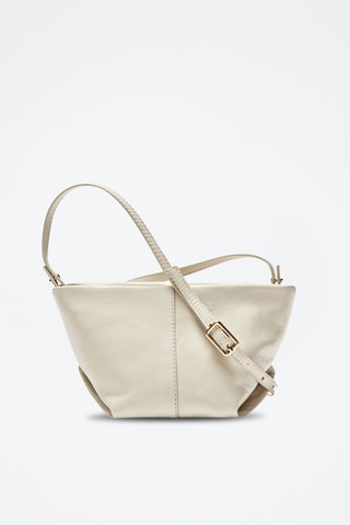 Mini-sac trapèze en cuir pochette et bandoulière - Ecru