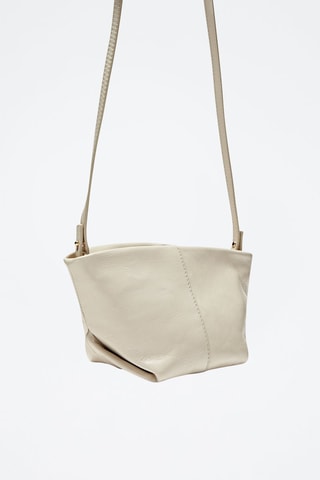 Mini-sac trapèze en cuir pochette et bandoulière - Ecru