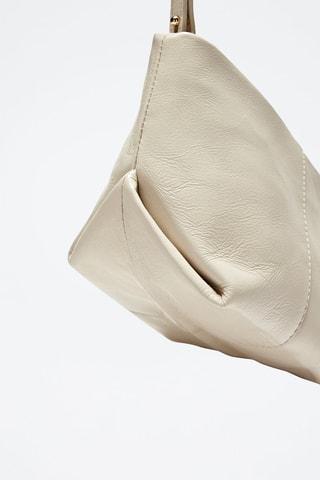 Mini-sac trapèze en cuir pochette et bandoulière - Ecru