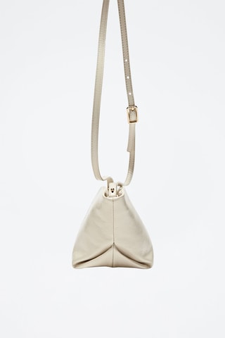 Mini-sac trapèze en cuir pochette et bandoulière - Ecru