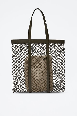 Tote bag tressé en cuir et sac pochette en lin - Kaki