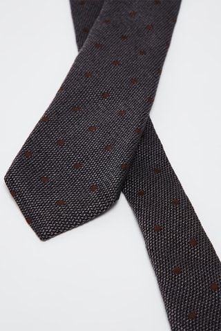 Cravate à pois en coton et en soie - Gris