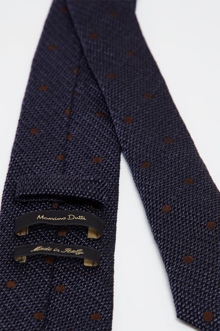 Cravate à pois en coton et en soie - Bleu