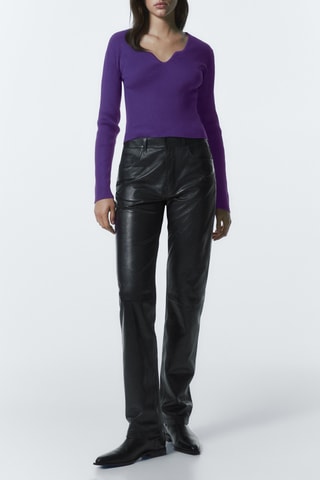 Pull côtelé détail au col - Violet