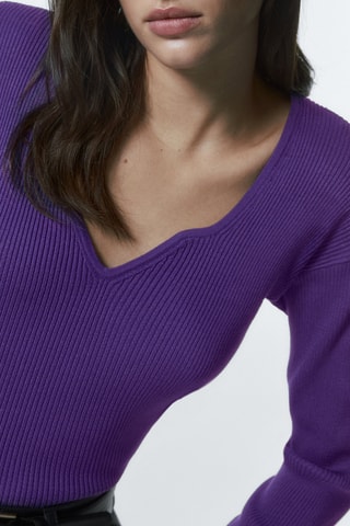 Pull côtelé détail au col - Violet