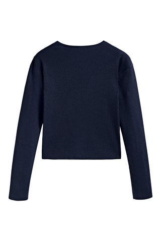 Pull côtelé détail au col - Bleu marine