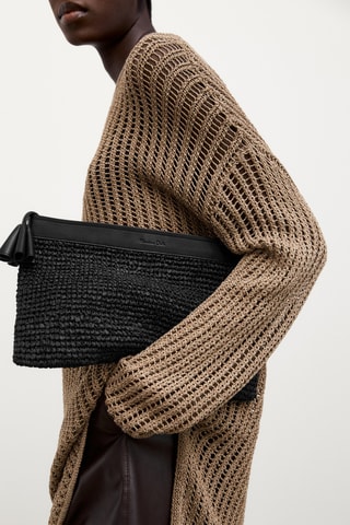 Pull long maille ajourée - Marron clair