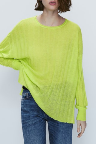 Pull cape large maille côtelée - Vert citron