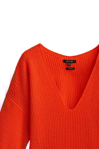 Pull en maille perlée à manches ballon - Orange