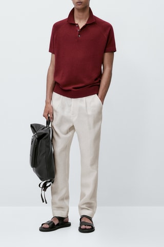 Pull polo manches courtes en coton mélangé - Bordeaux