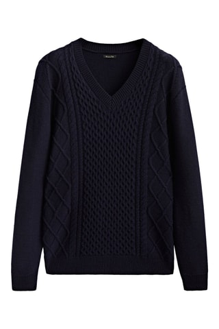 Pull maille torsadée avec de la laine col en V limited edition - Bleu marine