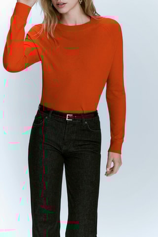 Pull col rond en laine et cachemire - Rouge brique