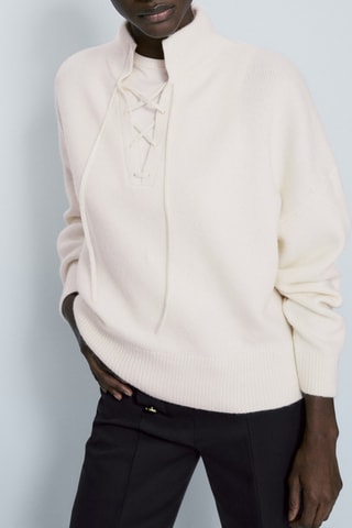Pull col montant lanières croisées - Ecru