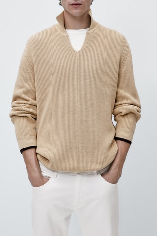 Pull col polo poignets contrastants - Ecru