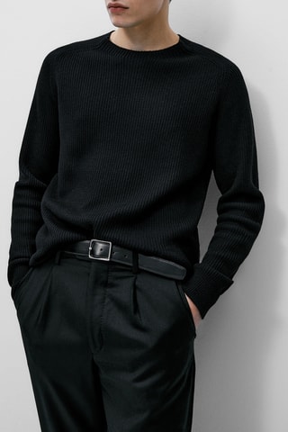 Pull texturé mélange coton et laine - Noir