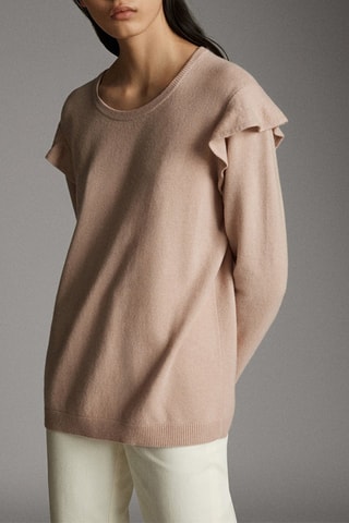 Pull à col rond avec volant - Beige rosé