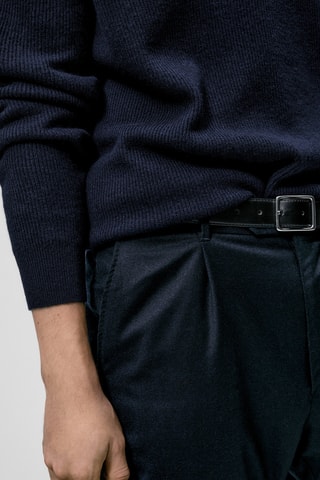 Pull col cheminée fermeture Éclair et boutons en laine - Bleu marine