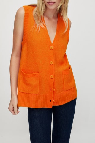 Gilet sans manches en laine boutons - Orange