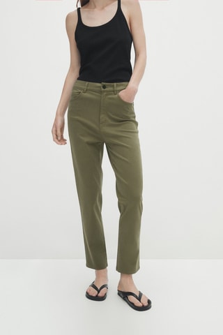 Pantalon taille mi-haute slim cropped - Vert olive