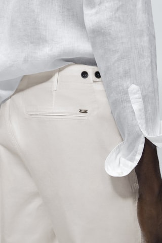 Pantalon chino en coton mélangé avec du lin tapered fit - Ecru